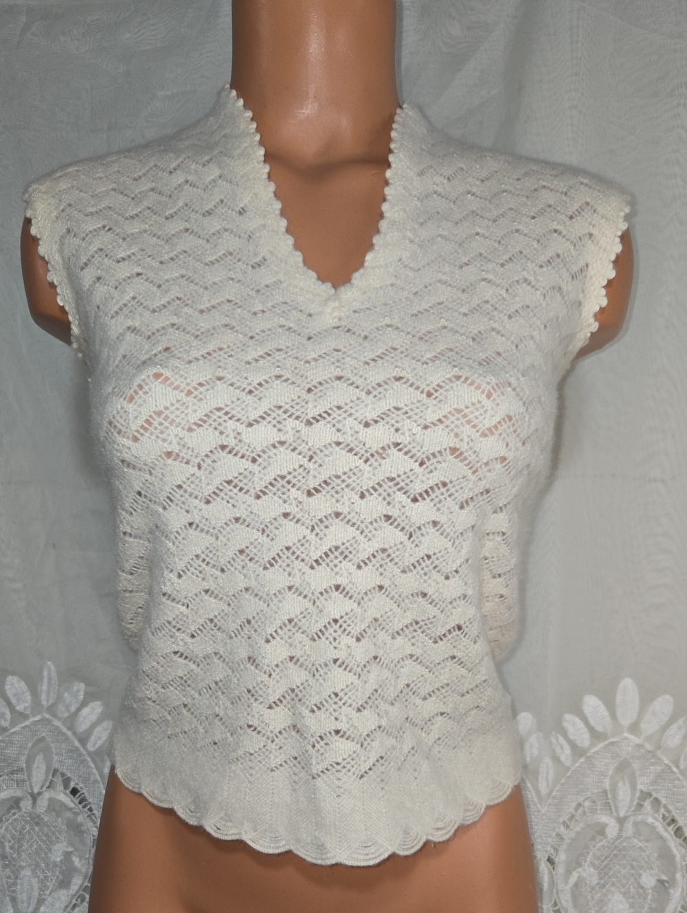 Vintage Dalton Cream 100% Virgin Cashmere Sweater Vest Tank Top Size Small
